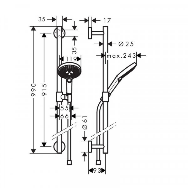 Hansgrohe Raindance select s 120 glijstangset ecosmart comfort 90cm chroom 26323000