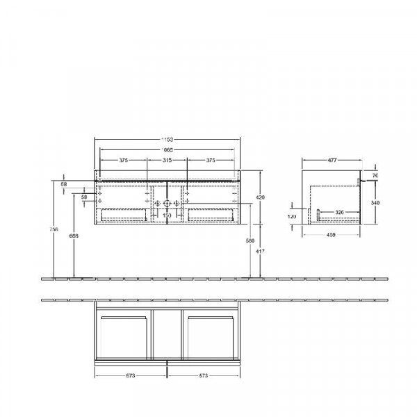 Villeroy en Boch Wastafelmeubels Venticello 1153 x 420 x 502 mm