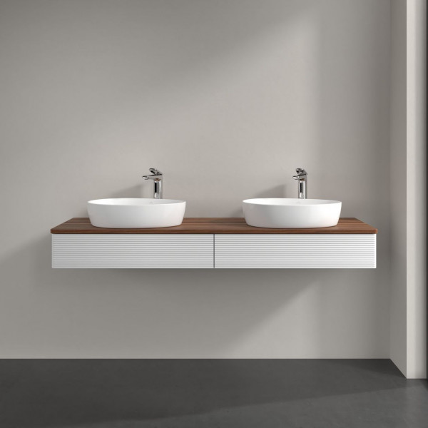 Dubbel Wastafelmeubel Villeroy en Boch Antao 1600x190x500mm Glossy White Lacquer/Warm Walnut