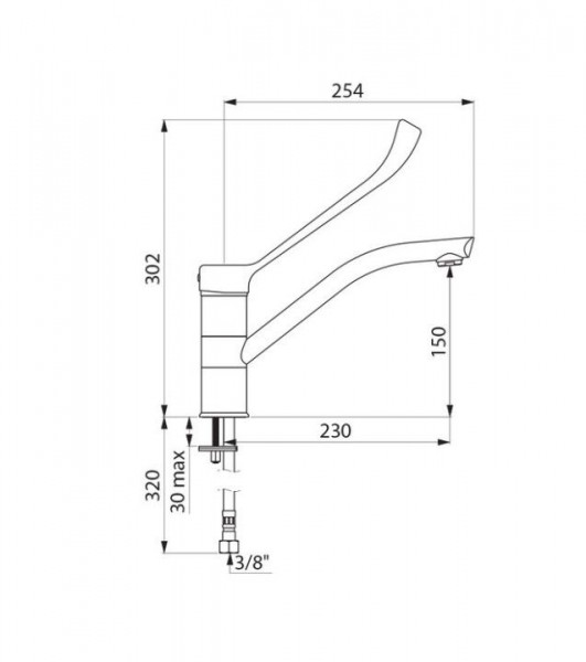 Delabie Keukenmengkraan Keukenmengkraan 9 l/min Chroom h: 302  mm 2510L