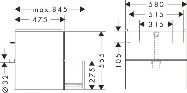 Wastafel Onderkast Hansgrohe Xevolos E 2 laden 580x475x555mm Mat Wit/Metallic Wit