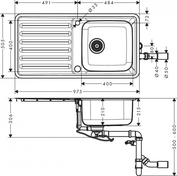 Hansgrohe Inbouw Spoelbak S41 met lekbak