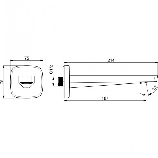 Baduitloop Hansa STELA Wandmontage, zachte randrozet, 214 mm Chroom