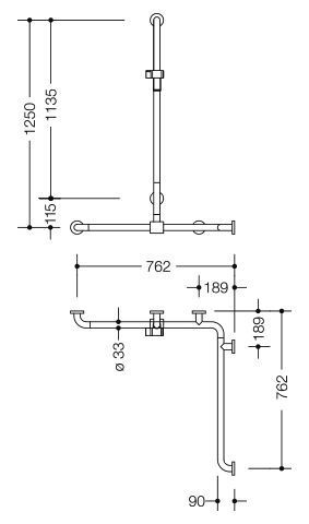 Hewi Badgreep Serie 805 Classic met douchestang 805.35.330