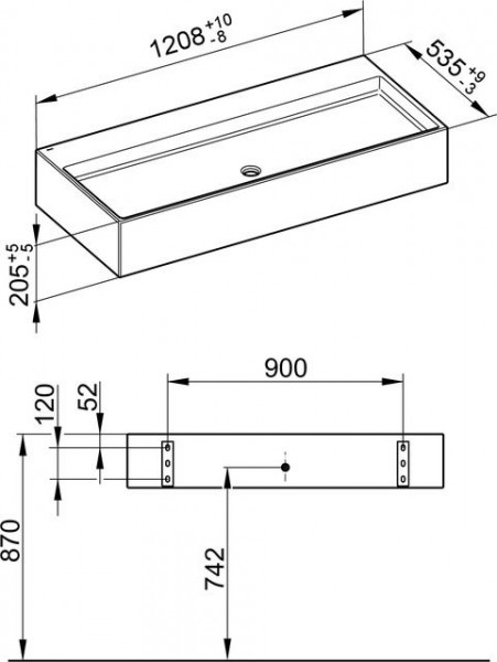 Hangende Wastafel Keuco Edition 90, Zonder gat, 1208x205x535mm, Keramiek Grijze Lei