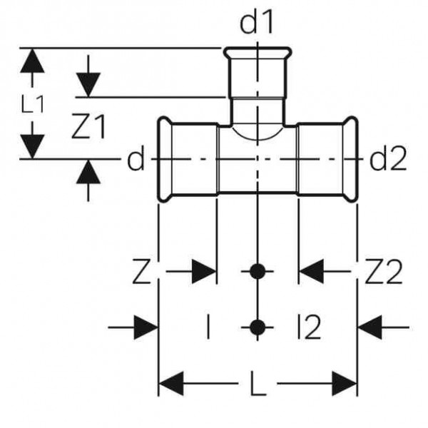 Geberit Snelkoppeling Mapress T-stuk verkleind d88,9-76,1-88,9