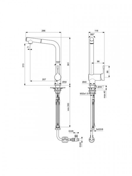 Ideal Standard Keukenkraan Met Handdouche CERALOOK Uitschuifbaar Lage druk 1 gat 361 mm Chroom