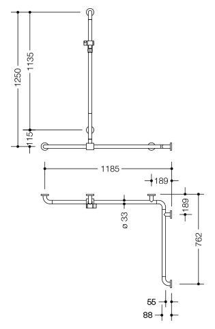 Hewi Badgreep Serie 801 met douchestang 801.35.330