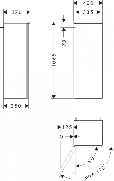 Wandmeubel Hansgrohe Xelu Q Halfhoge linkerscharnier 400x370x1065mm Mat Diamantgrijs/Zwart Mat