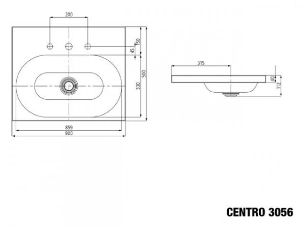 Countertop wastafel Kaldewei , model 3056 zonder overloop Centro (902906003)