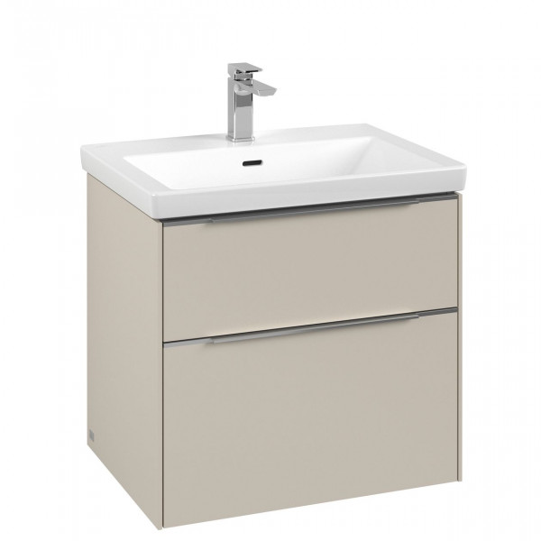 Villeroy et Boch Subway 3.0 Meuble sous plan, 2 tiroirs, 622x579x462mm, Gris Cachemire/Aluminium brillant