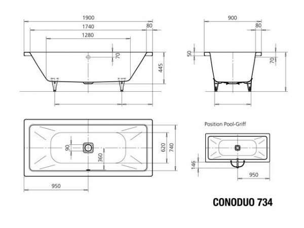 Kaldewei Standaard Bad model 734 Cono Duo (235200010)