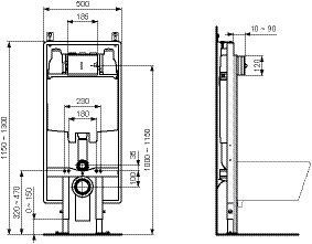 Ideal Standard Inbouwreservoir PROSYS 500x1150x90mm