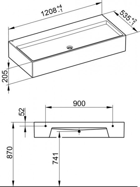 Hangende Wastafel Keuco Edition 90, Zonder gat, 1208x205x535mm, Mineraal Gietijzer Wit