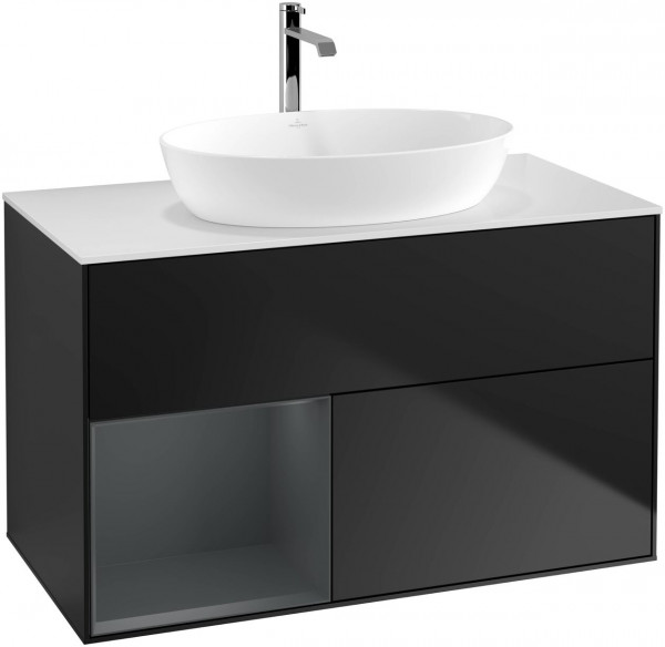 Meuble Pour Vasque à Poser Villeroy et Boch Finion Black/Midnight Blue/Glass White FA11HGPD