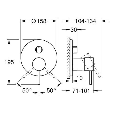 Wandgemonteerde Douchemengkraan Grohe Atrio met 3-weg omstelling Brushed Hard Graphite