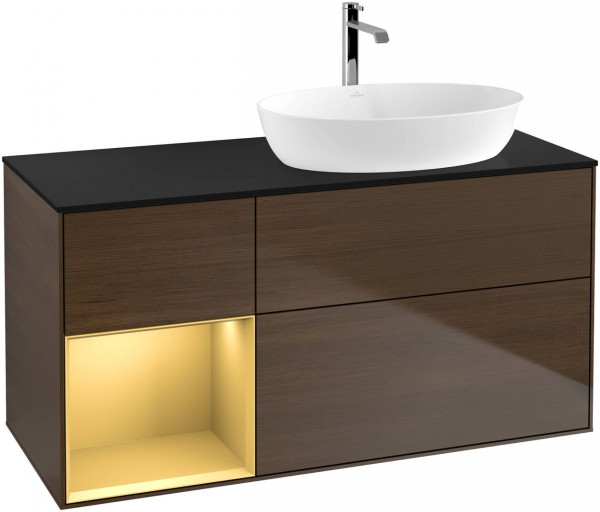 Meuble Pour Vasque à Poser Villeroy et Boch Finion Walnut Veneer/Gold/Glass Black FA42HFGN