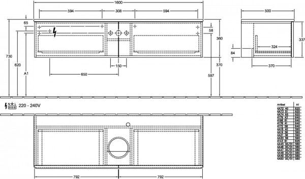 Wastafelmeubel Voor Opzet Waskom Villeroy en Boch Antao 1600x360x500mm Anthracite Matt Laquered