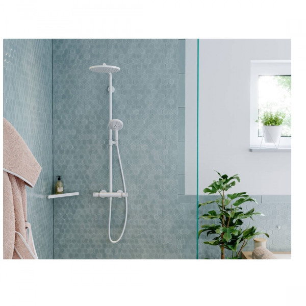 Hansgrohe Croma Select S 280 air 1jet showerpipe ecosmart: m. ecostat comfort douchekraan thermostatisch HOH=15cm m. Croma 280 1jet hoofdd. en 3jet handdouche mat wit 26890700