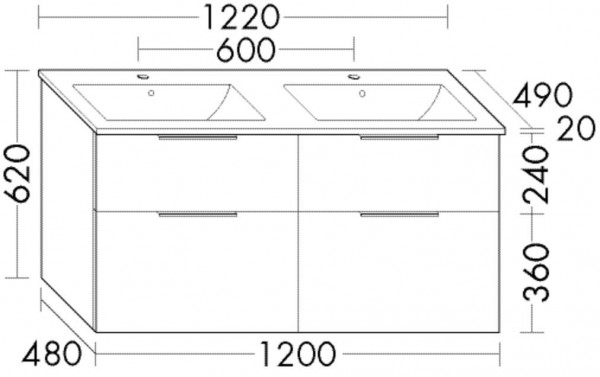 Set Meuble Salle De Bain Burgbad Eqio Double Lavabo, Meuble 4 tiroirs 1220x620mm Personnalisable SHBZ122-PN258