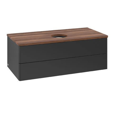 Meuble Pour Vasque à Poser Villeroy et Boch Antao 2 tiroirs 1000x360x500mm Black Matt Laquered/Warm Walnut