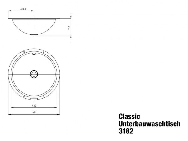 Kaldewei Onderbouw Wastafels mod. 3182 met overloop, zonder kraangat Classic (910006003)