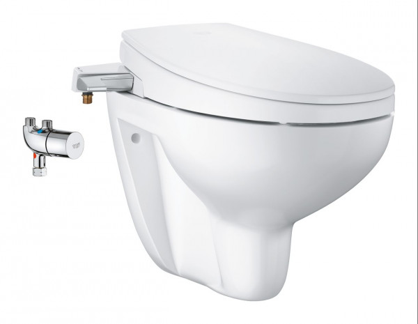 WC Japonais Grohe Bau Keramik Avec Abattant et Robinet d'équerre 530x368mm Blan Alpin