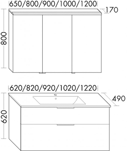 Set Meuble Salle De Bain Burgbad Eqio Lavabo 1 trou, Meuble 2 tiroirs, Armoire de Toilette 2 portes 650mm Personnalisable SHCP062-PN258