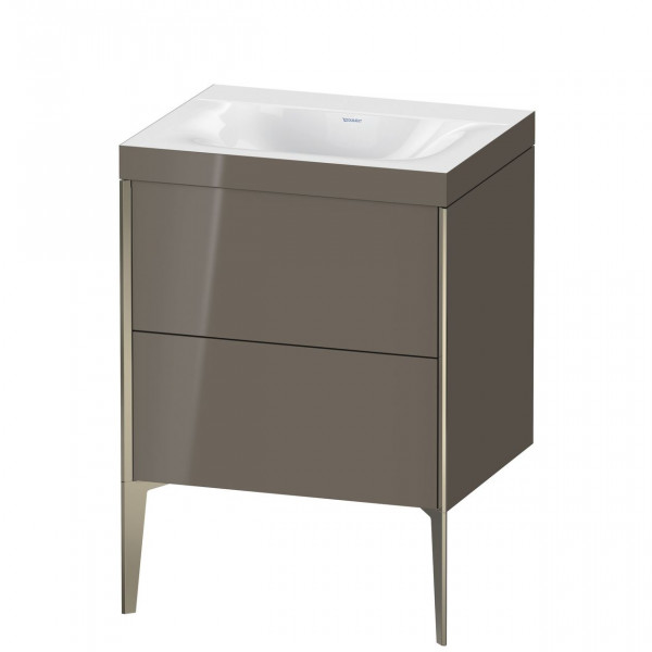 Ensemble Meuble Salle De Bain Duravit XViu Lavabo c-bonded cadre C, Meuble 2 tiroirs 600mm Gris Flanelle Brillant/Champagne XV4709NB189C