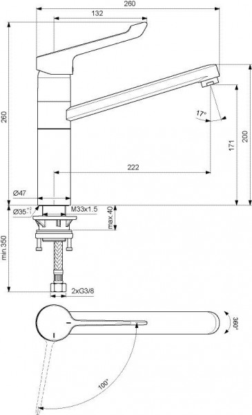 Ideal Standard Keukenmengkraan CERAFLEX 260mm Chroom