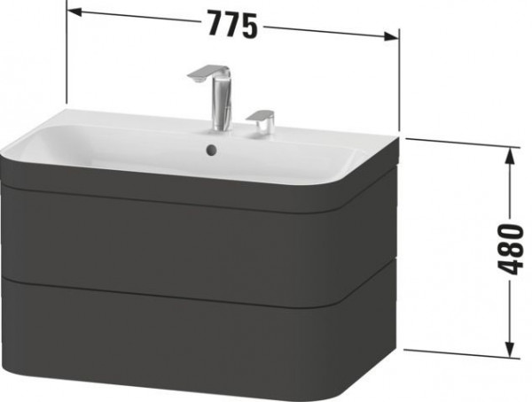 Badkamermeubel Set Duravit Happy D.2 Plus 2 gaten Binneninrichting Walnoot 775mm Satijnsteen Grijs