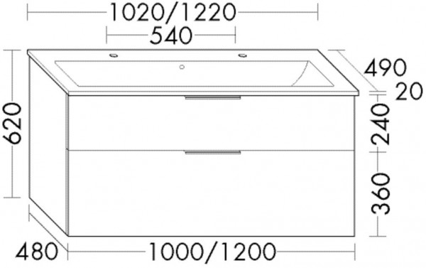 Set Meuble Salle De Bain Burgbad Eqio Lavabo double, Meuble 2 tiroirs 1020x620mm Personnalisable SHBV102-PN258