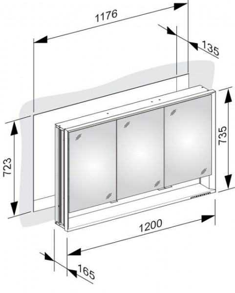 Badkamerkasten Keuco Royal Lumos 1200 mm Inbouw, 3 deuren met legplank, DALI Zilver geanodiseerd