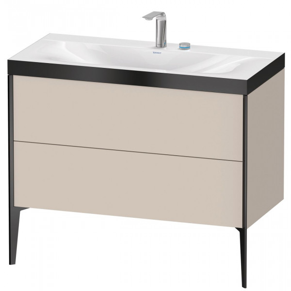 Ensemble Meuble Salle De Bain Duravit XViu Lavabo c-bonded cadre P 2 trous, Meuble 2 tiroirs 1000mm Taupe Super Mat/Noir Mat XV4711EB283P