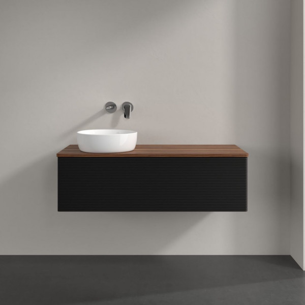 Wastafelmeubel Voor Opzet Waskom Villeroy en Boch Antao 1200x360x500mm Black Matt Laquered/Warm W...