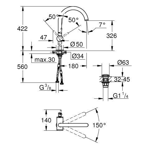 1 Gats Mengkraan Grohe Atrio 422mm Cool Sunrise