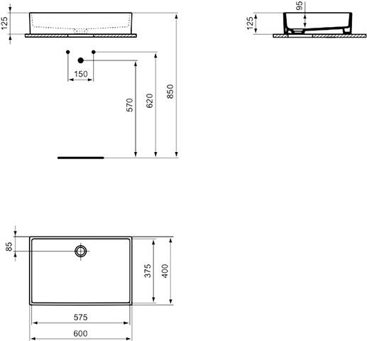 Ideal Standard Opbouw Wastafel EXTRA 600x125x400mm