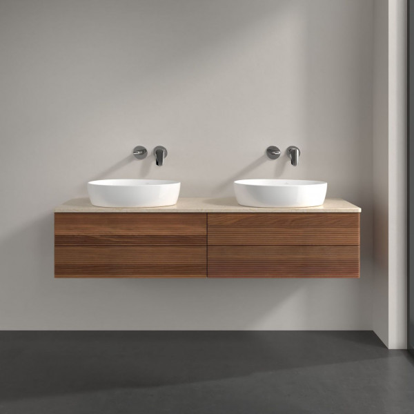 Dubbel Wastafelmeubel Villeroy en Boch Antao 1600x360x500mm Warm Walnut/Boticcino