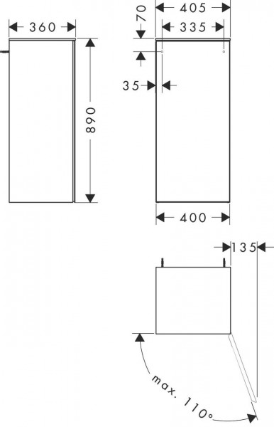 Wandmeubel Hansgrohe Xevolos E Rechter scharnier 405x360x890mm Mat Wit/Brons