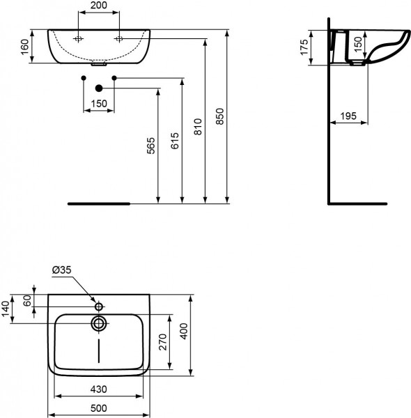 Ideal Standard Fontein Toilet CONTOUR 21+ 1 Gat 500x400mm Wit