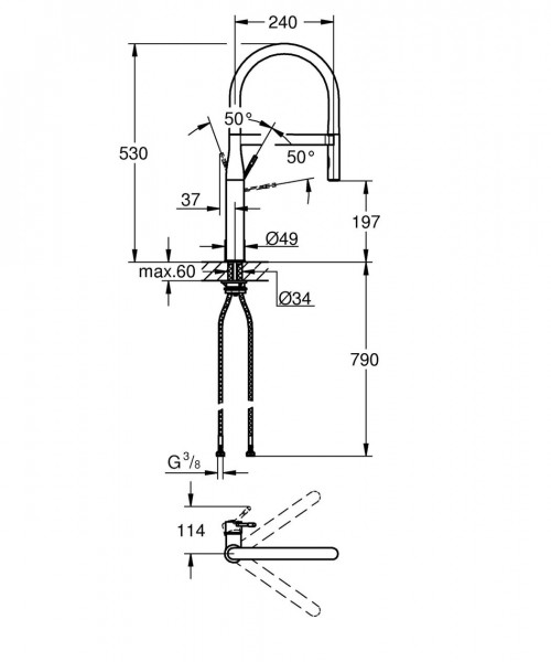 Grohe Essence New 1 gats keukenkraan met professionele handdouche auto met omschakeling douchestraal naar mousseur hard graphite 30294A00