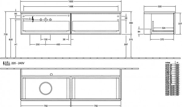 Wastafelmeubel Voor Opzet Waskom Villeroy en Boch Antao 1600x360x500mm Silk Grey Matt Lacquer