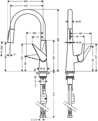 Keukenkraan Met Handdouche Hansgrohe Talis M51 EcoSmart, 2 stralen roestvrij stalen afwerking