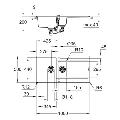 Grohe Inbouw Spoelbak K500 1000x500x200mm