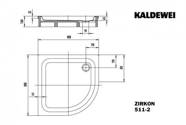 Kaldewei Kwartronde Douchebak Mod.511-2 Zirkon (452035000)