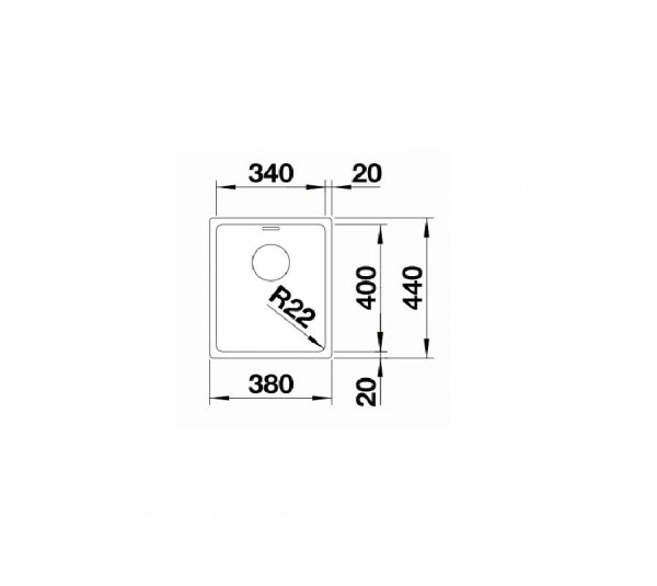 Blanco Andano 340 U onderbouwspoelbak roestvrij staal zijdeglans met manuele plug binnenafmeting 340x400 mm x 190 mm onderkast 40cm 518305