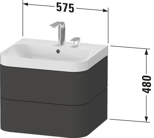 Badkamermeubel Set Duravit Happy D.2 Plus Wastafel met kastje C-Shaped 575mm Nacht Blauw