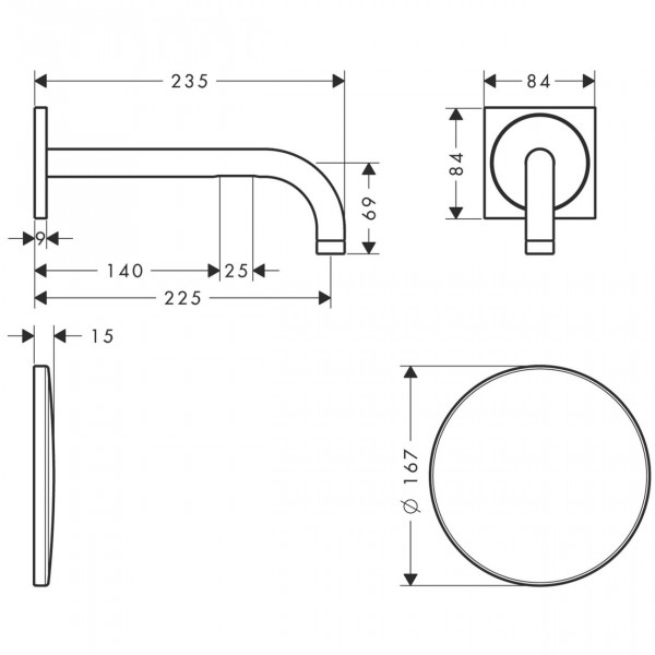 Infrarood Kraan Axor Uno Muur 225 mm Zwart Mat