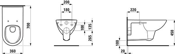 Verhoogd Toilet Laufen PRO LIBERTY PMR 360x700mm Wit