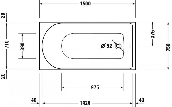 Duravit D-Neo rechthoekige whirlpool met één rugsteun en frame 150 x 75 cm, wit